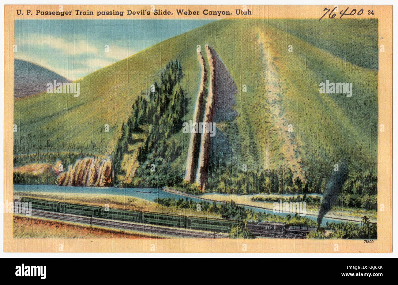 U. P. Passenger Train passing Devil's Slide, Weber Canyon, Utah (76400) Stock Photo