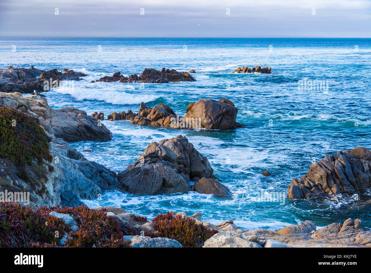 Seascape of Monterey Bay at sunset in Pacific Grove, California, USA Stock Photo