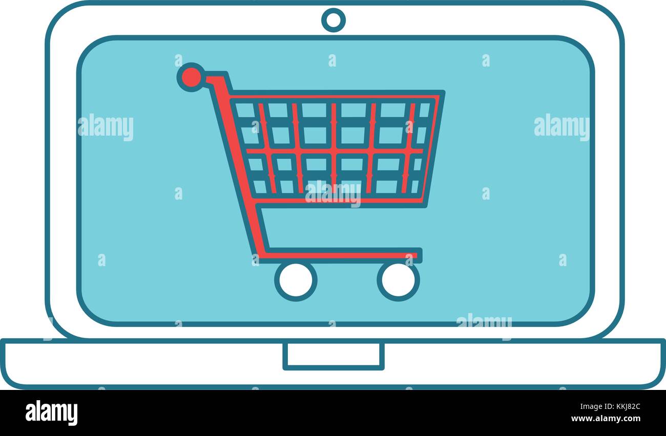 laptop computer with cart shopping vector illustration design Stock ...