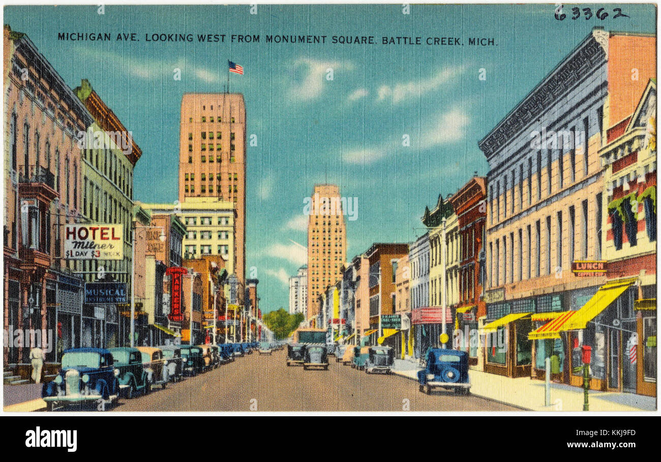 Michigan Ave. looking west from Monument Square, Battle Creek, Mich (63362) Stock Photo