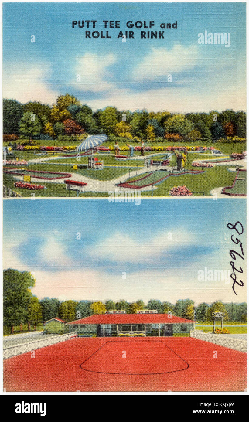 The Putt Tee Golf and Roll Air Rink is a recreational facility featuring mini-golf and roller skating, offering entertainment for all ages. Stock Photo