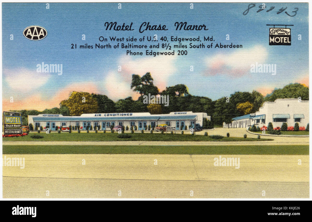 Motel Chase Manor, On west side of U. S. 40, Edgewood, Md., 21 miles north of Baltimore and 8 1-2 miles south of Aberdeen (89143) Stock Photo