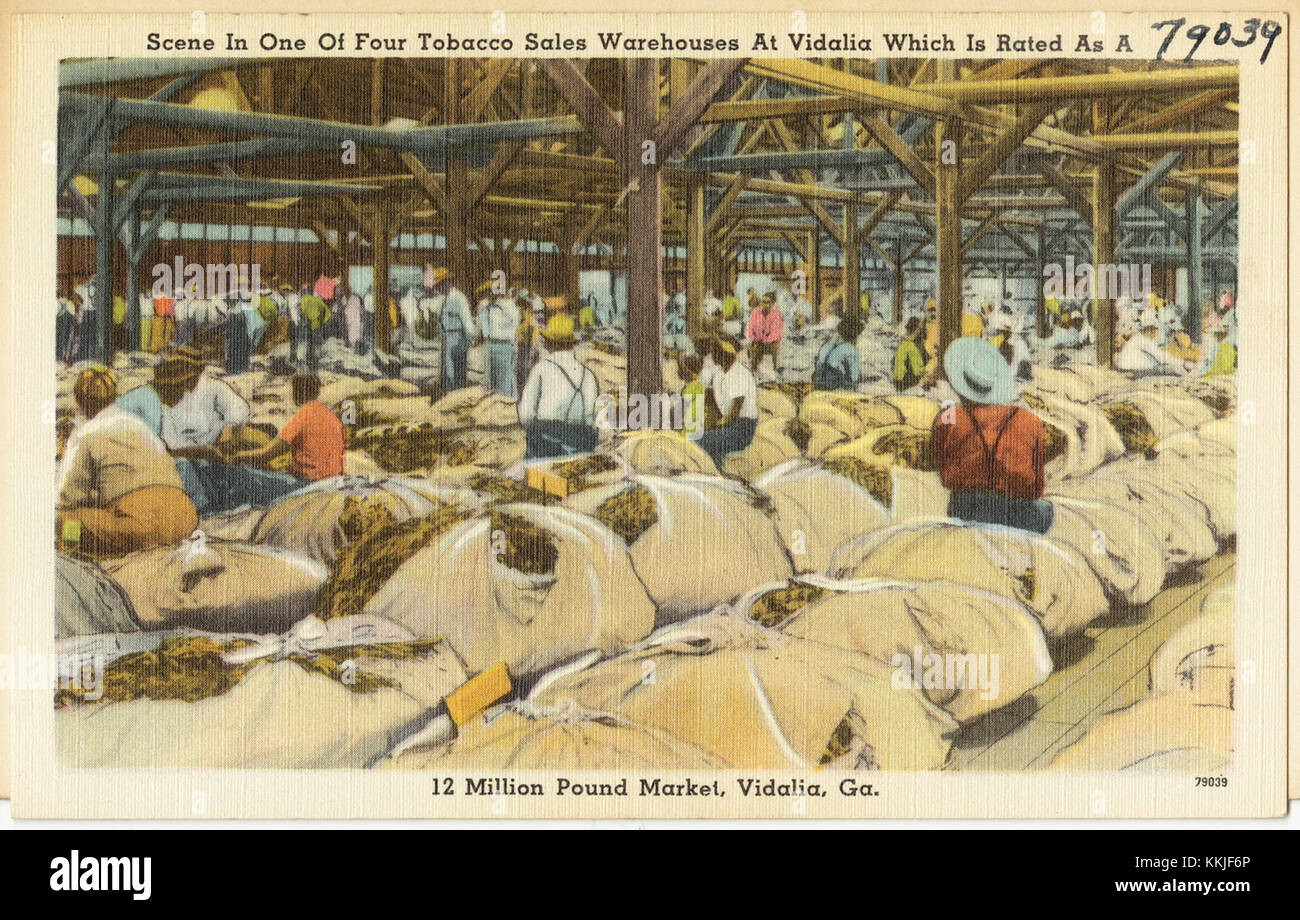 Scene in one of four tobacco sales warehouses at Vidalia which is rated as a 12 million pound market, Vidalia, Ga. (8343889752) Stock Photo