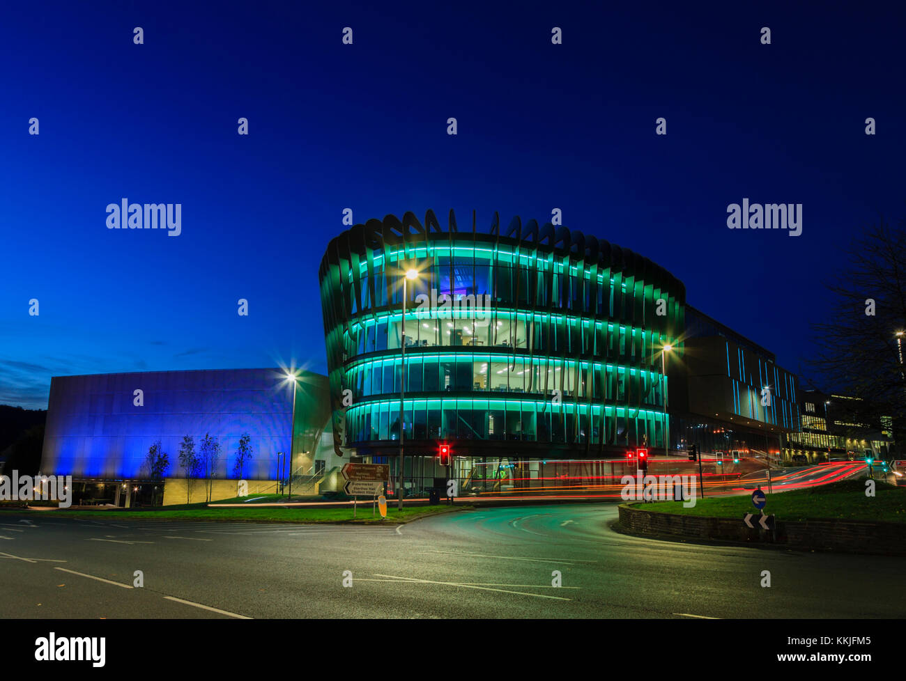 The Oastler Building, part of Huddersfield University, just before dawn. Stock Photo