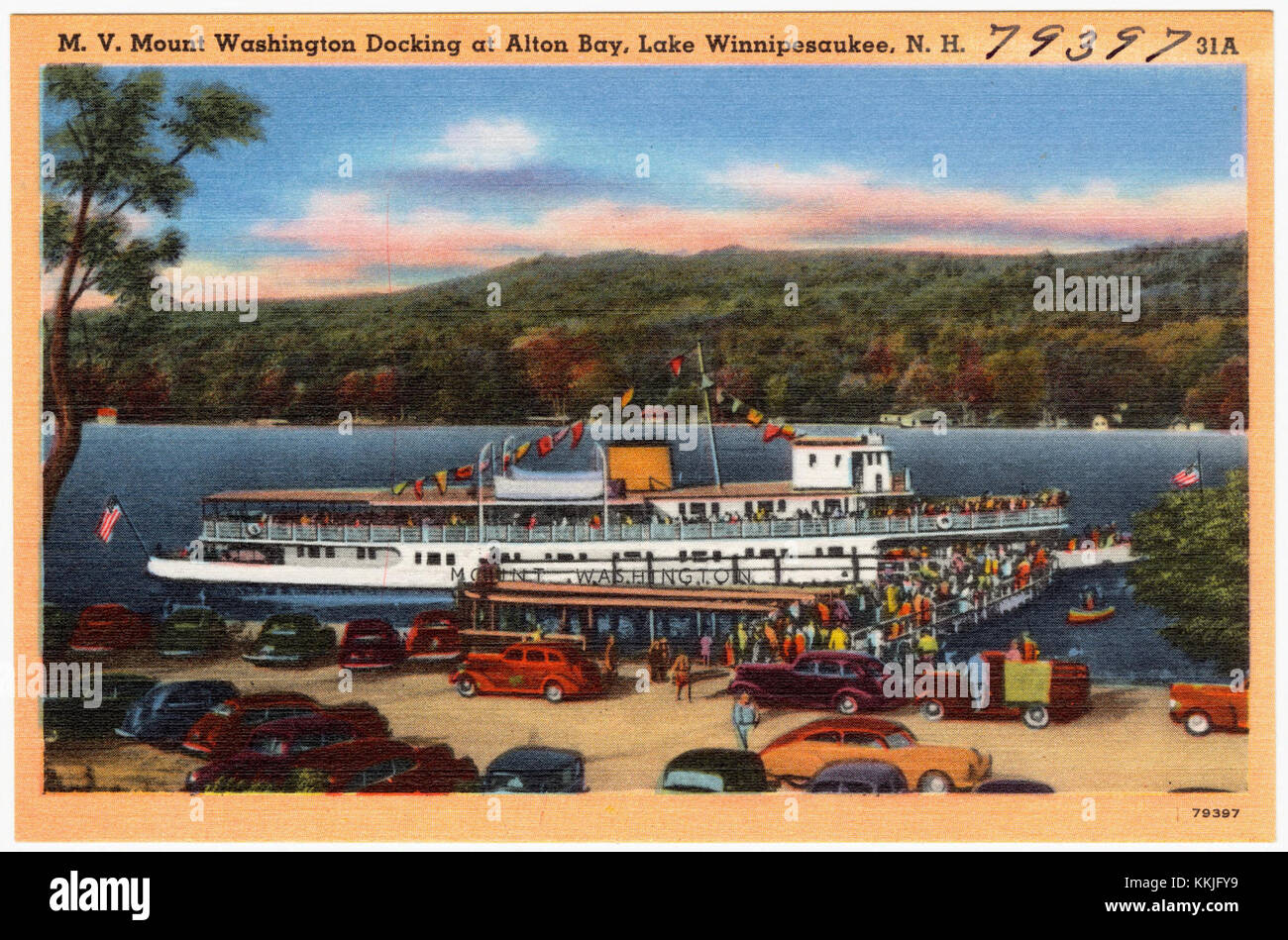 M.V. Mt. Washington docking at Alton Bay, Lake Winnipesaukee, N.H ...