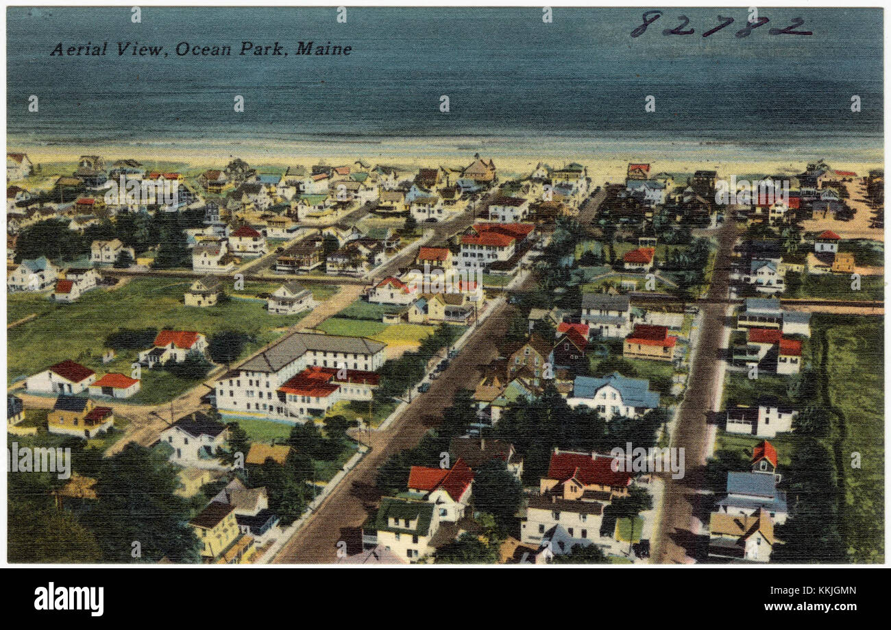 An aerial photograph showcasing Ocean Park, Maine. The view captures ...