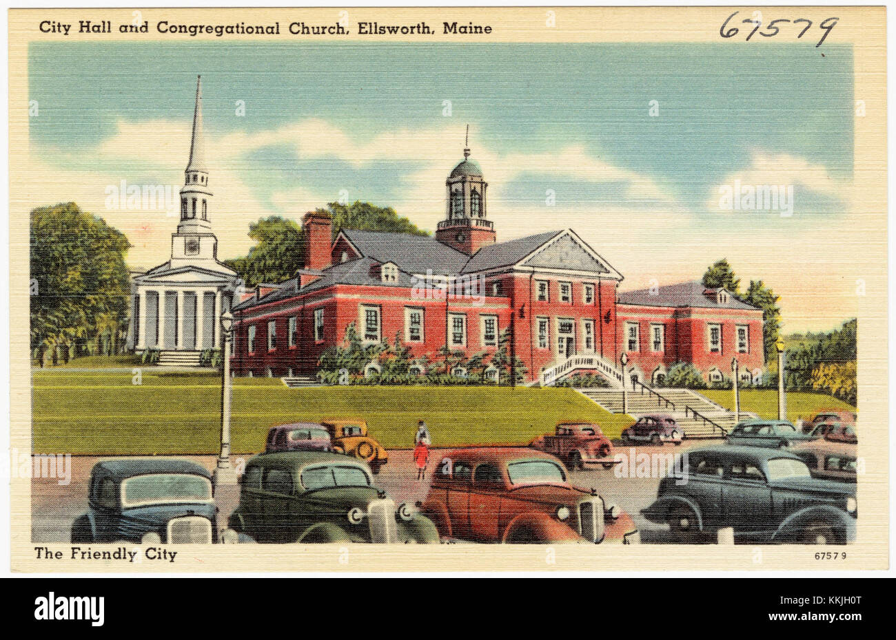 City Hall and Congregational Church, Ellsworth, Maine, the friendly