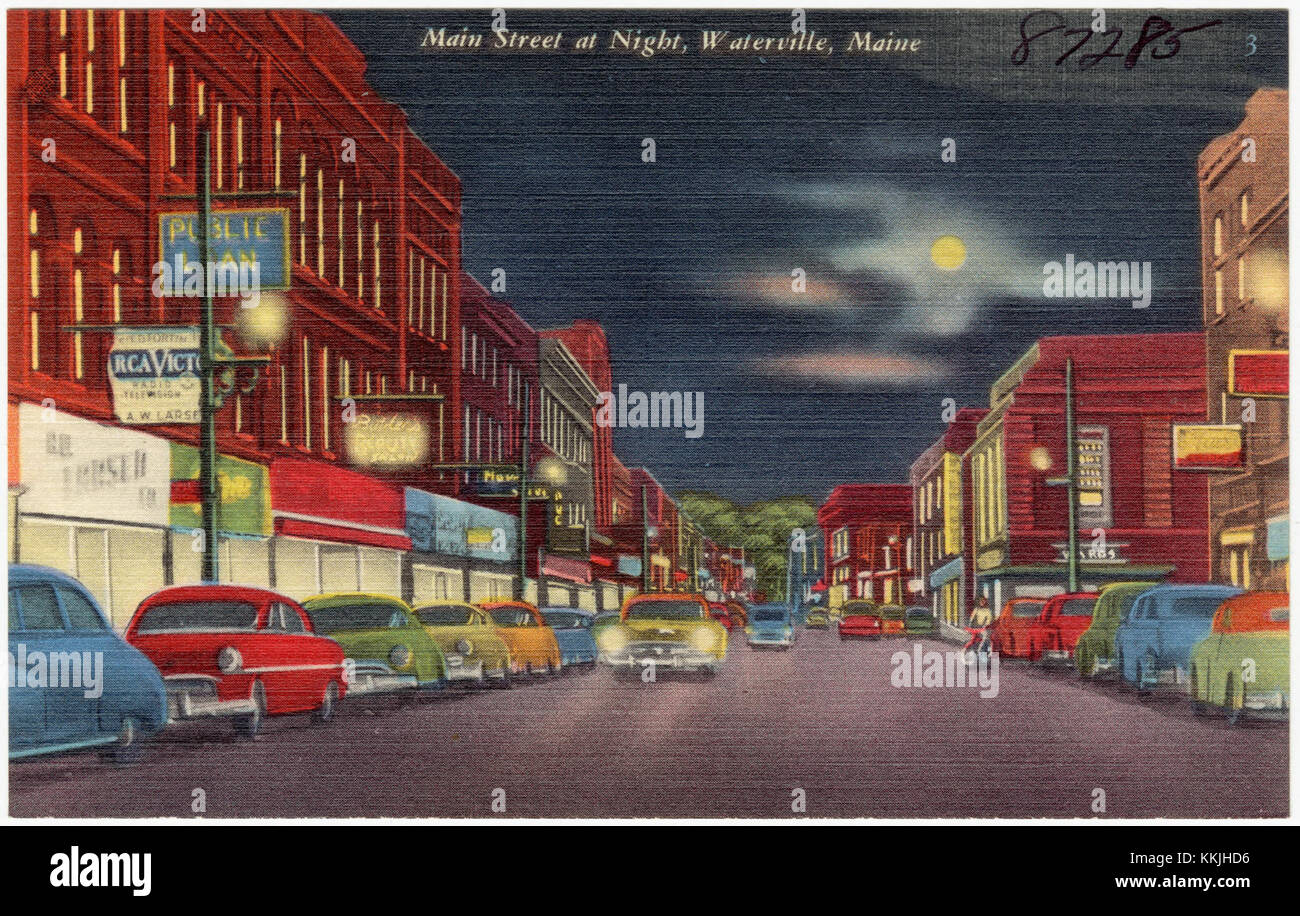 Main Street at night, Waterville, Maine (87285 Stock Photo Alamy