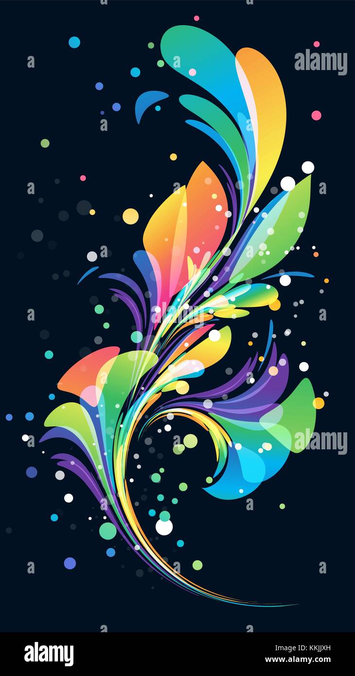 Abstract multicolored background, floral elements on black Stock Vector
