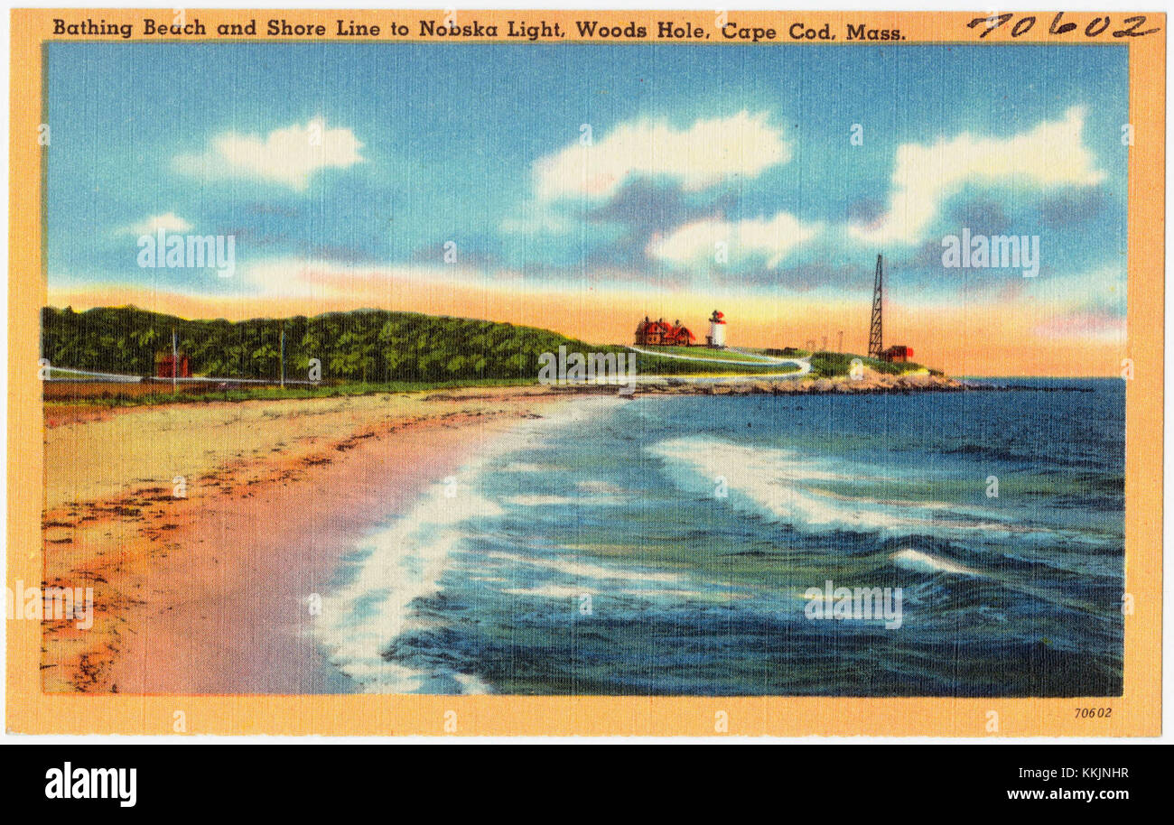 Bathing beach and shore line to Nobska Light, Woods Hole, Cape Cod