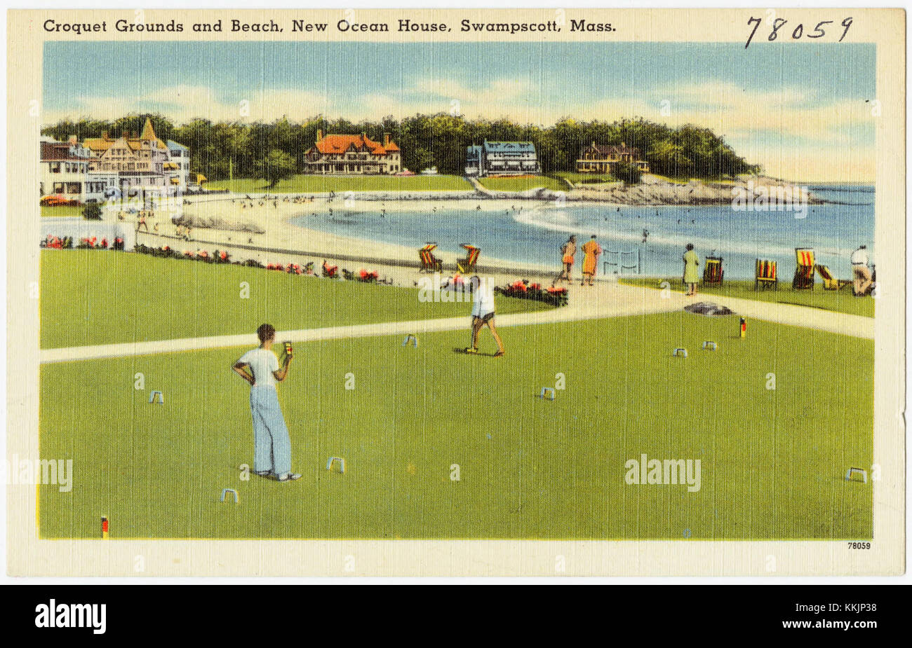 Croquet grounds and beach, New Ocean House, Swampscott, Mass (78059) Stock Photo