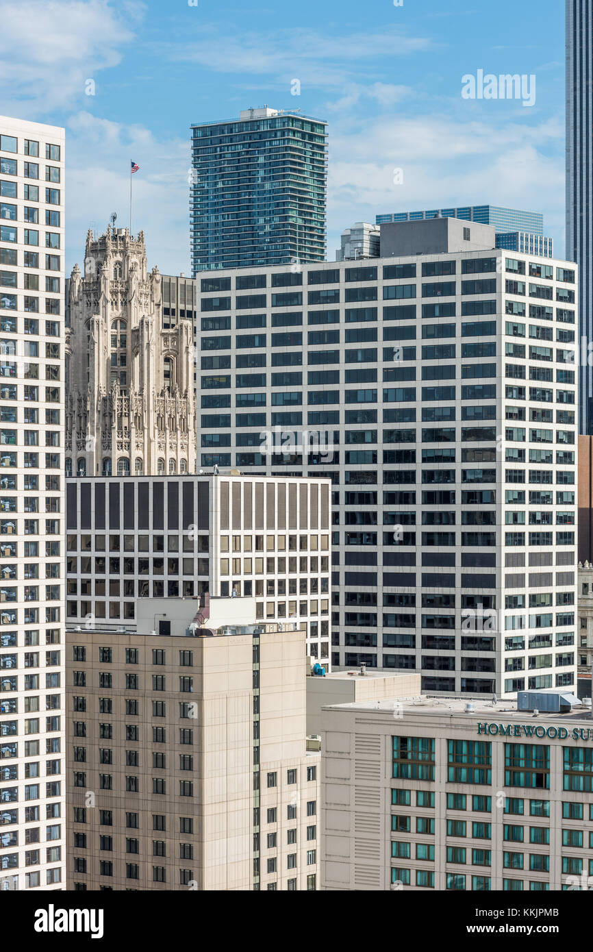 Aerial view of Chicago skyline seen from River North. Stock Photo