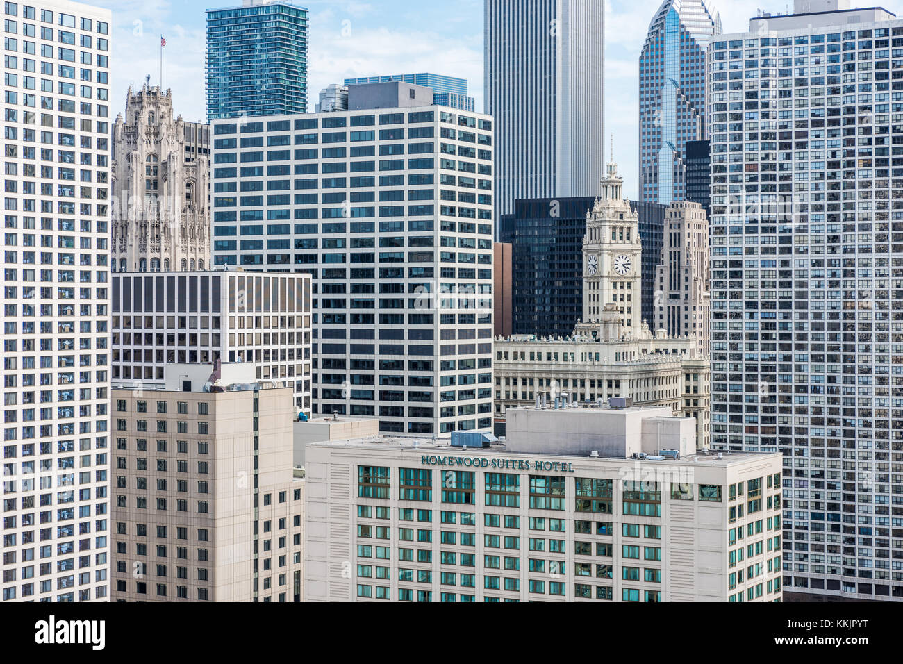 Aerial view of Chicago skyline seen from River North. Stock Photo