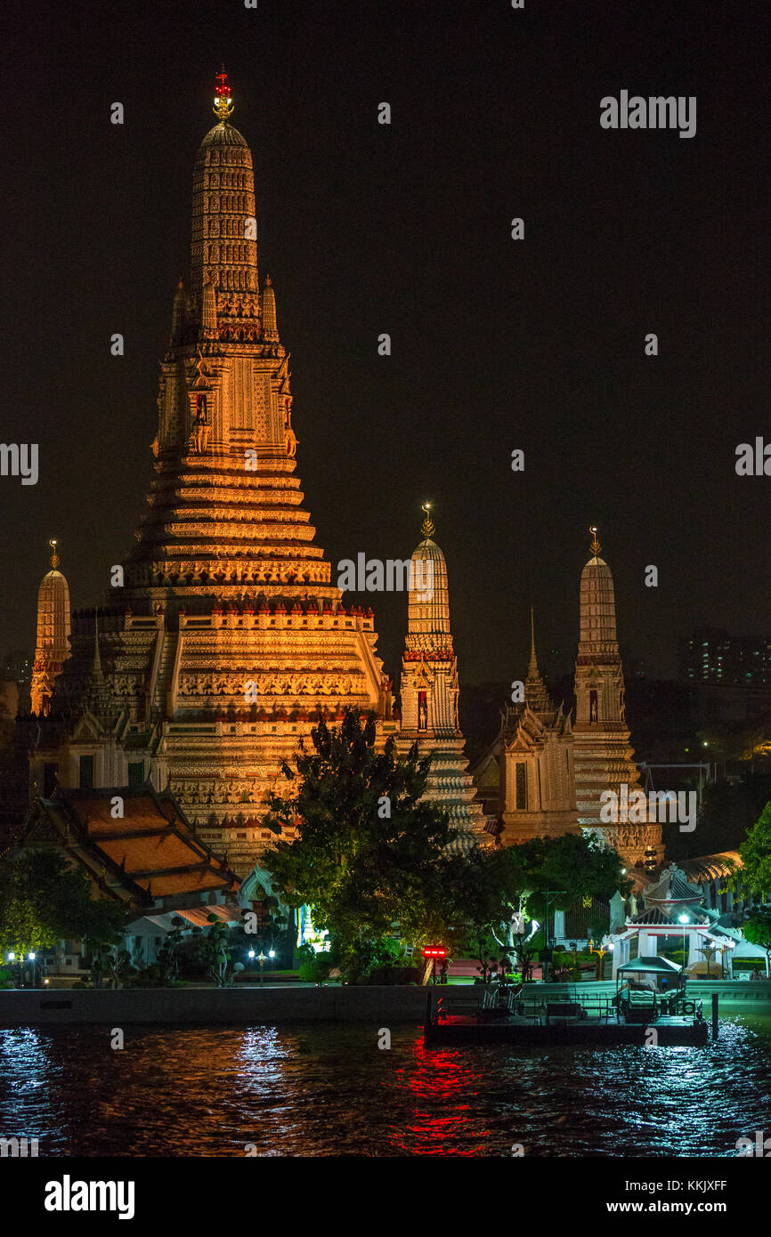 Bangkok, Thailand.  Wat Arun Temple at Night. Stock Photo
