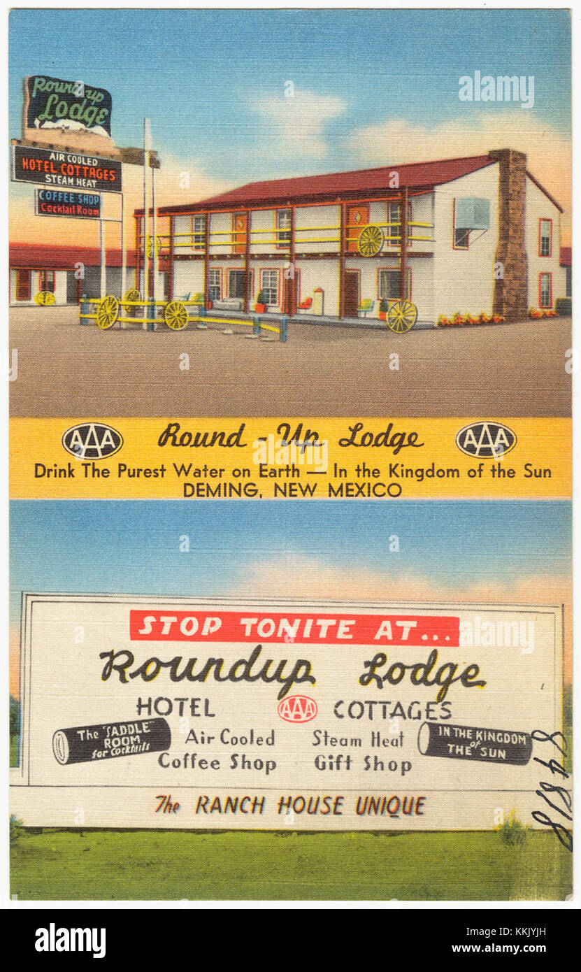 Round - Up Lodge, drink the purest water on Earth -- In the Kingdom of the Sun. Deming, New Mexico Stock Photo