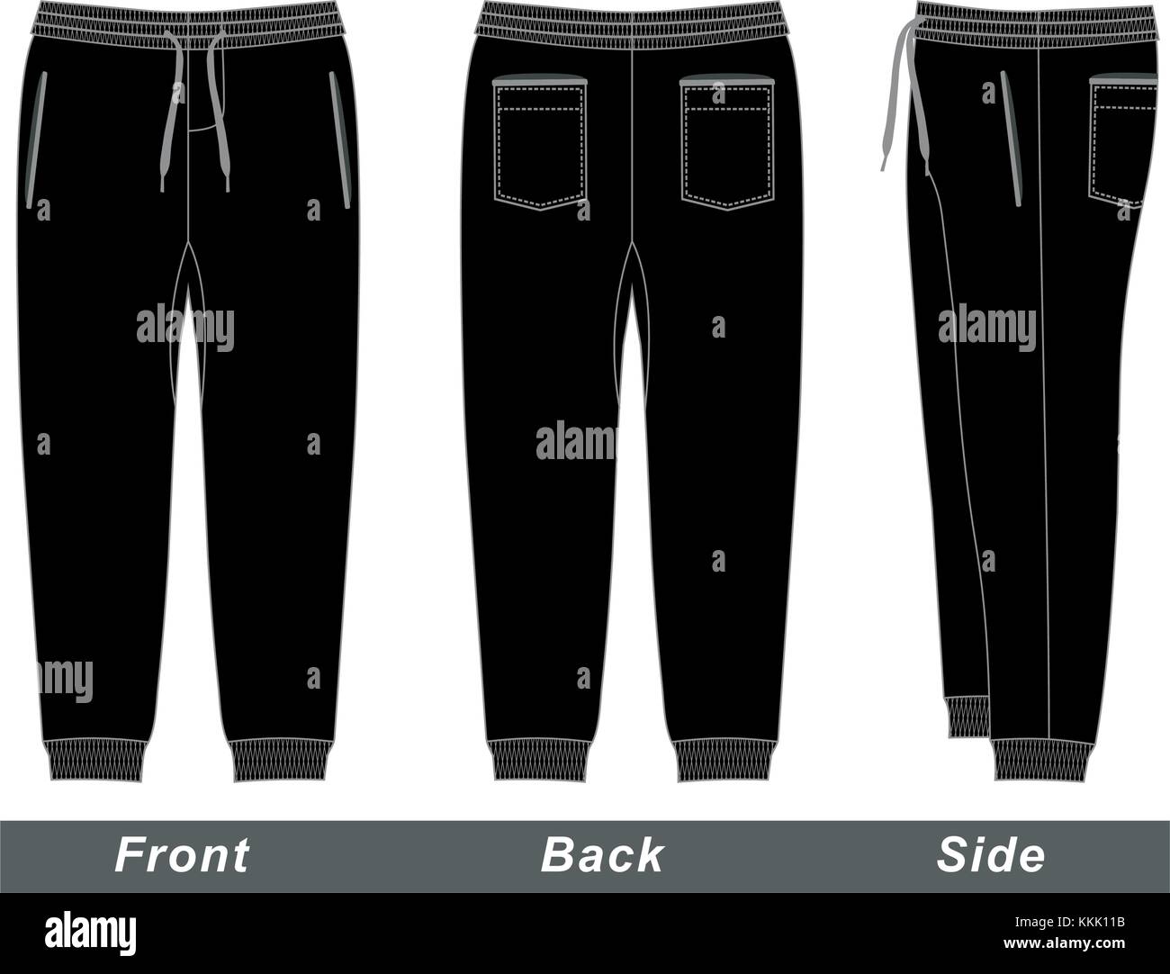 plain trousers template, front and back view, vector illustration Stock Vector