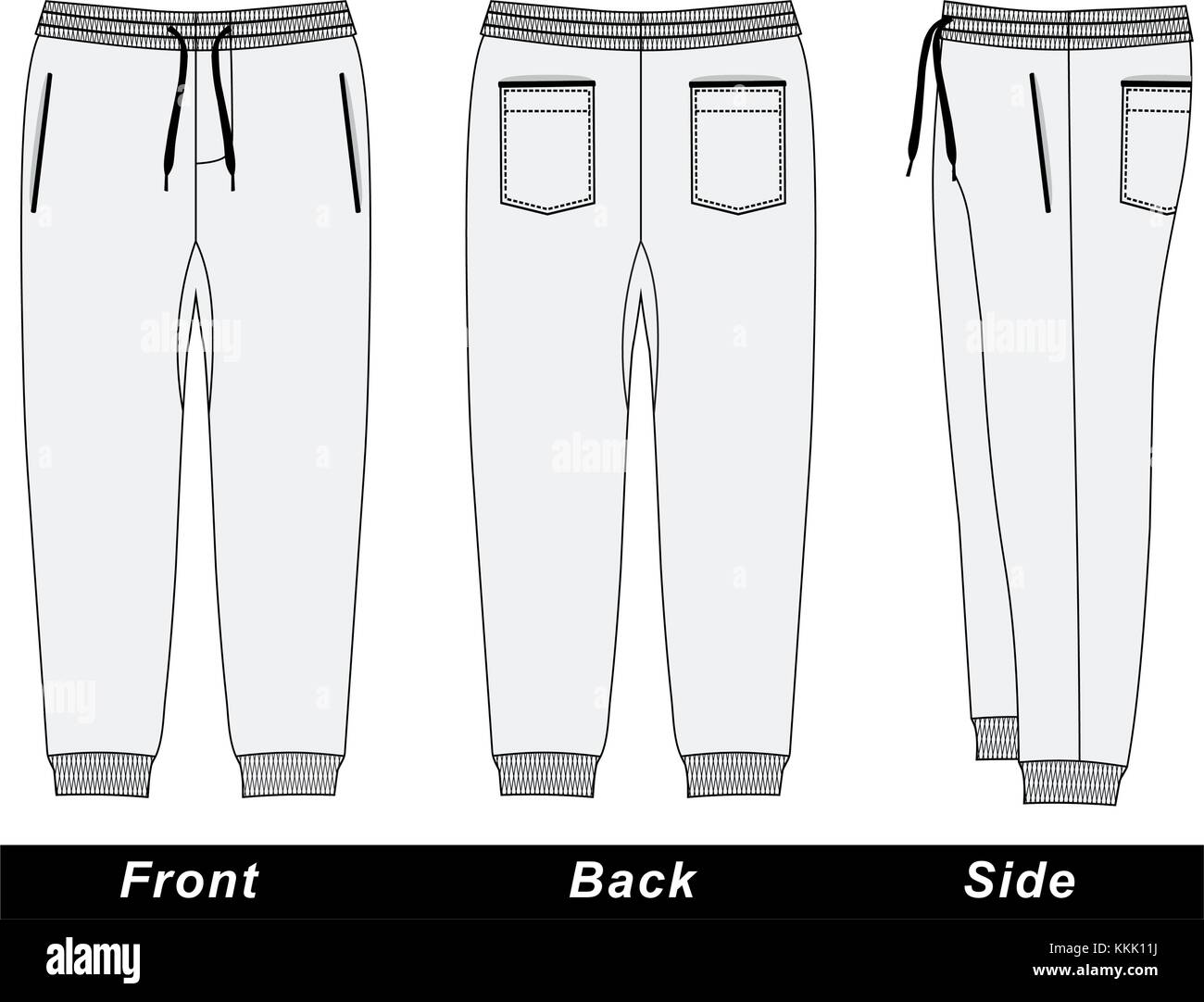plain trousers template, front and back view, vector illustration Stock Vector