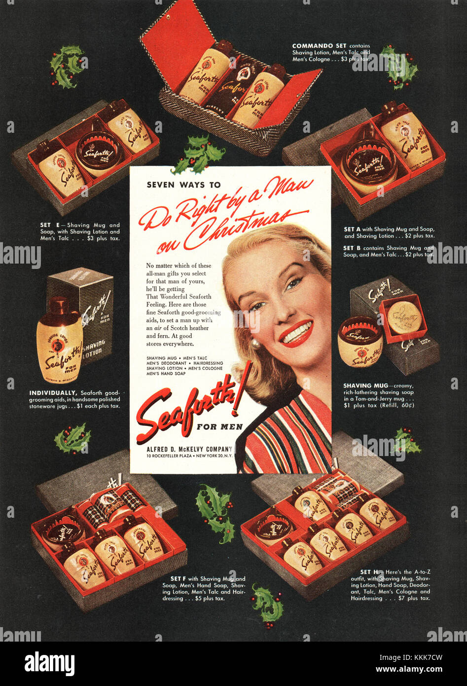 1945 U.S. Magazine Seaforth Men's Grooming Aids Advert Stock Photo