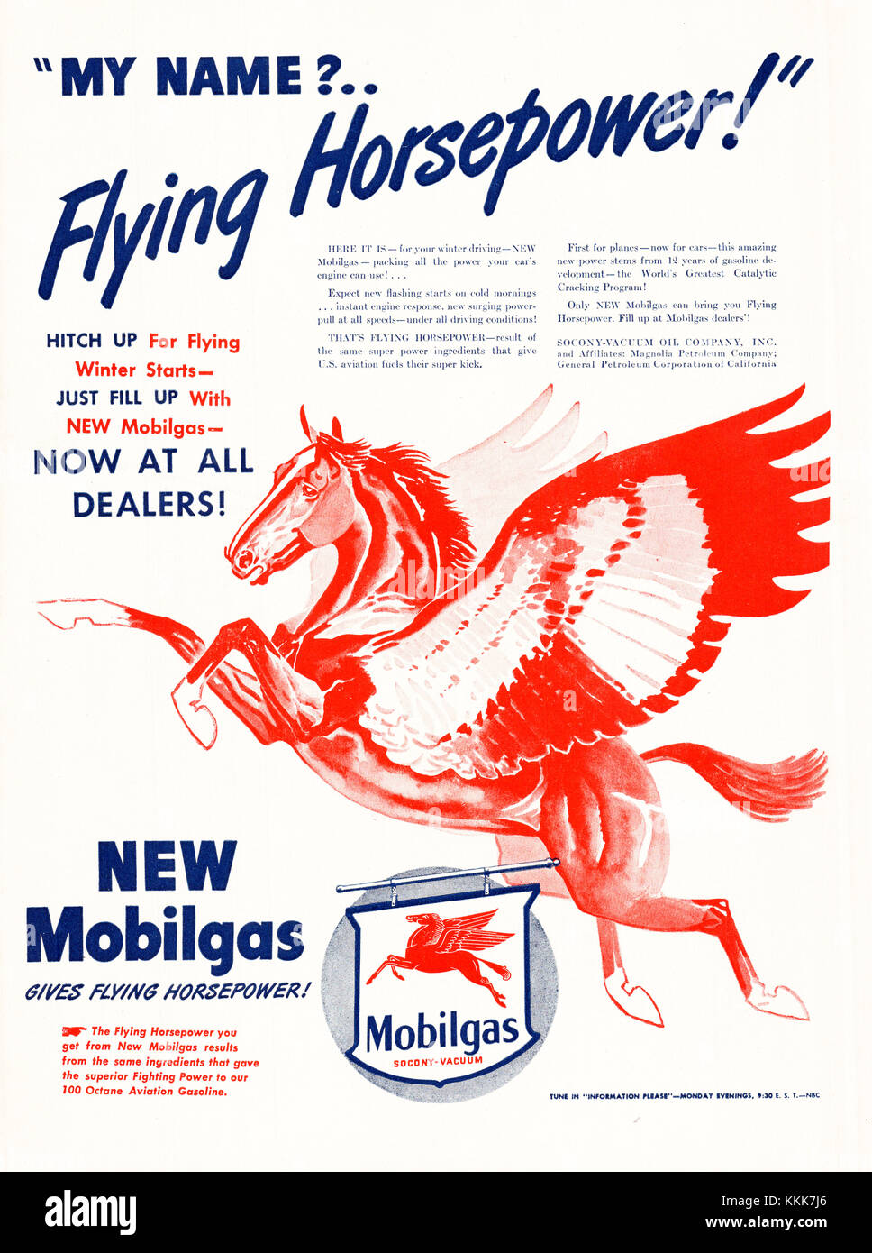 1945 U.S. Magazine Mobil Gas Advert Stock Photo