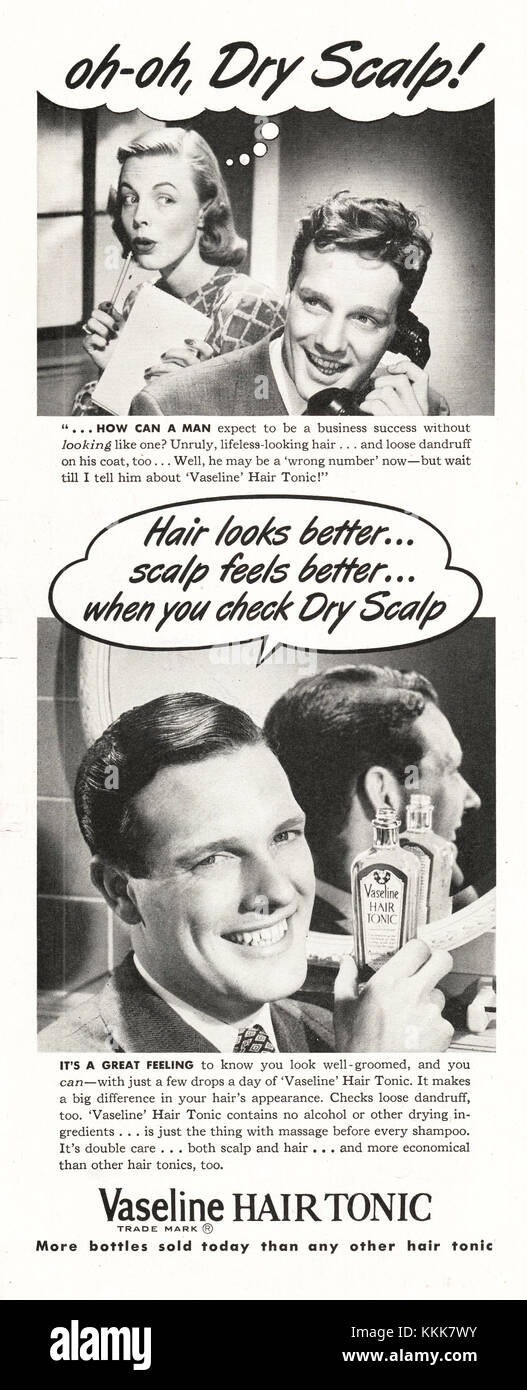 1948 U.S. Magazine Vaseline Hair Tonic Advert Stock Photo