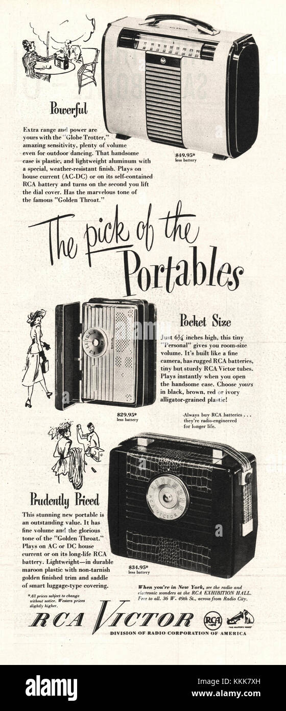 1948 U.S. Magazine RCA Victor Radios Advert Stock Photo