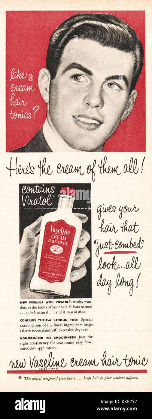 1948 U.S. Magazine Vaseline Hair Tonic Advert Stock Photo