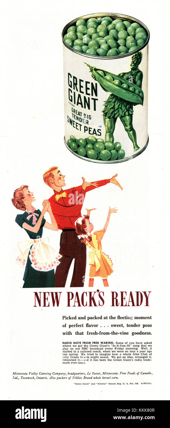 1948 U.S. Magazine Green Giant Peas Advert Stock Photo Alamy