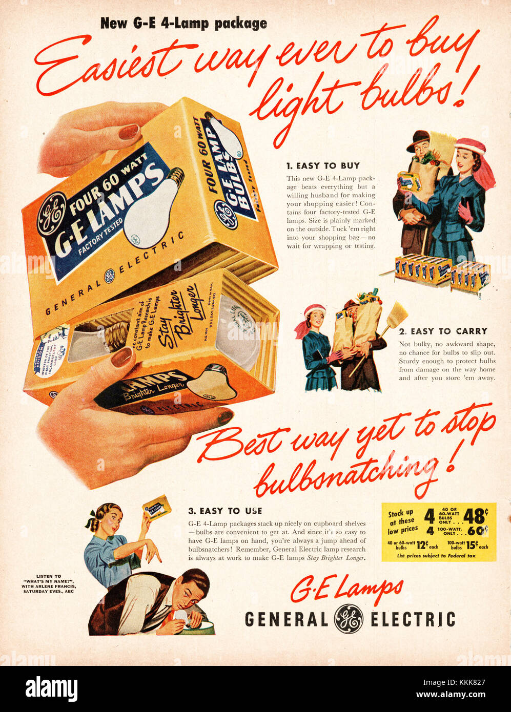 1948 U.S. Magazine General Electric Light Bulb Advert Stock Photo - Alamy