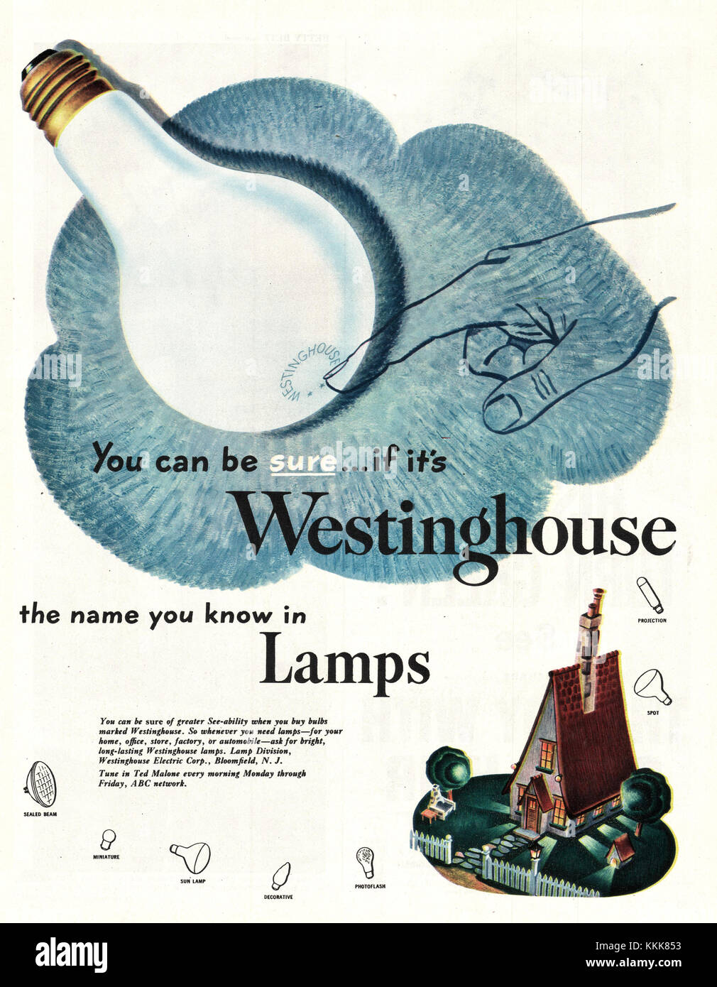 1948 U.S. Magazine Westinghouse Light Bulb Advert Stock Photo
