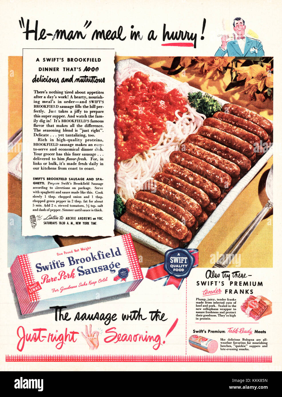 1948 U.S. Magazine Swiss Pork Sausages Advert Stock Photo Alamy