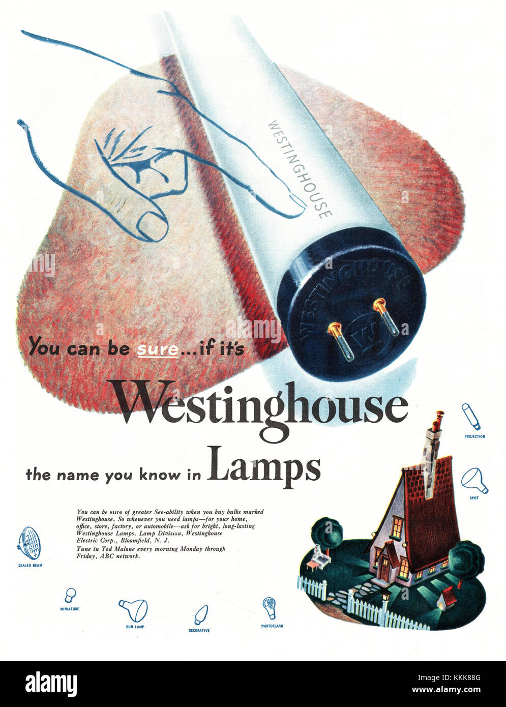 1948 U.S. Magazine Westinghouse Light Bulb Advert Stock Photo