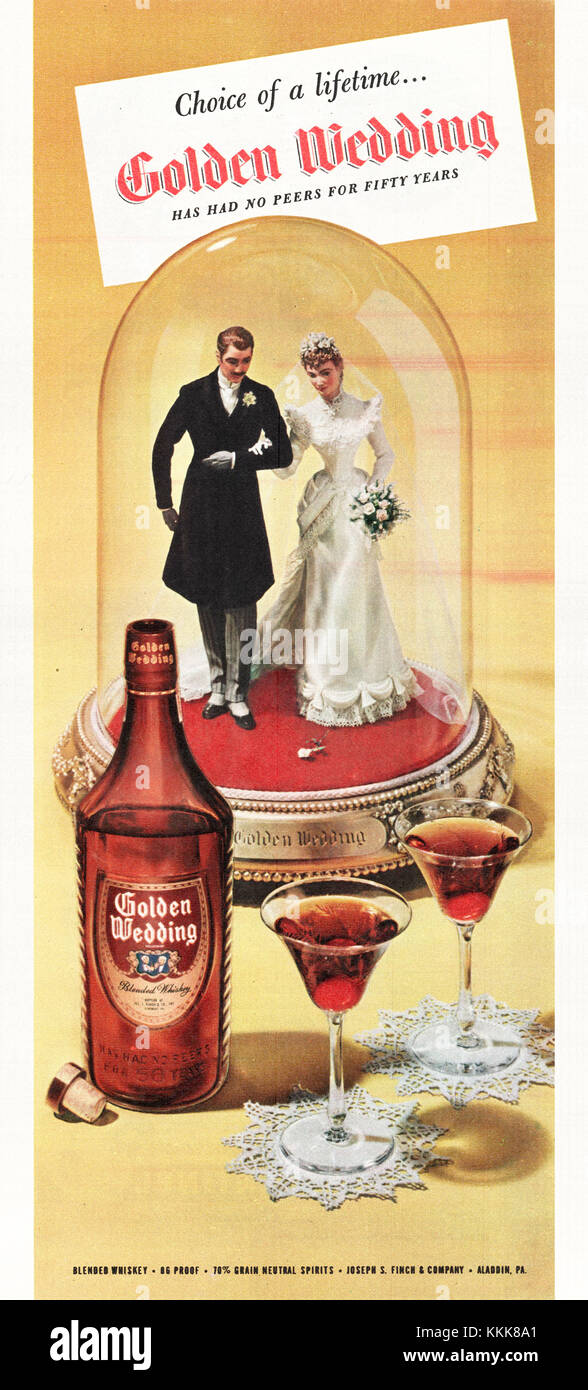 1948 U.S. Magazine Golden Wedding Whiskey Advert Stock Photo