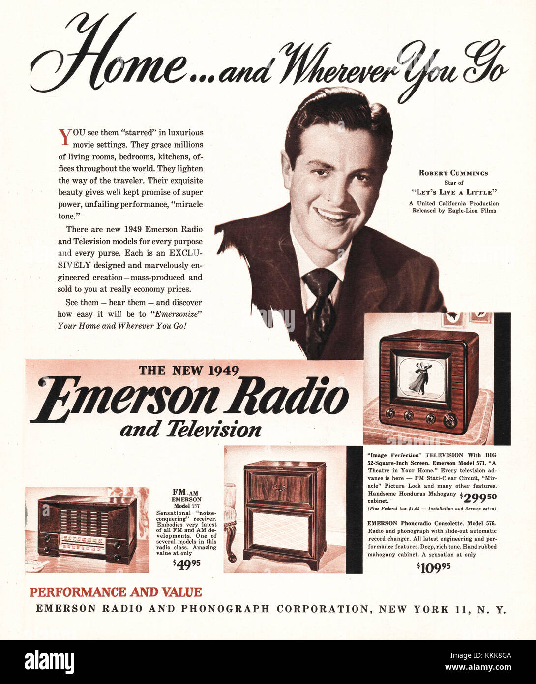 1948 U.S. Magazine Emerson Radio and Television Advert Stock Photo