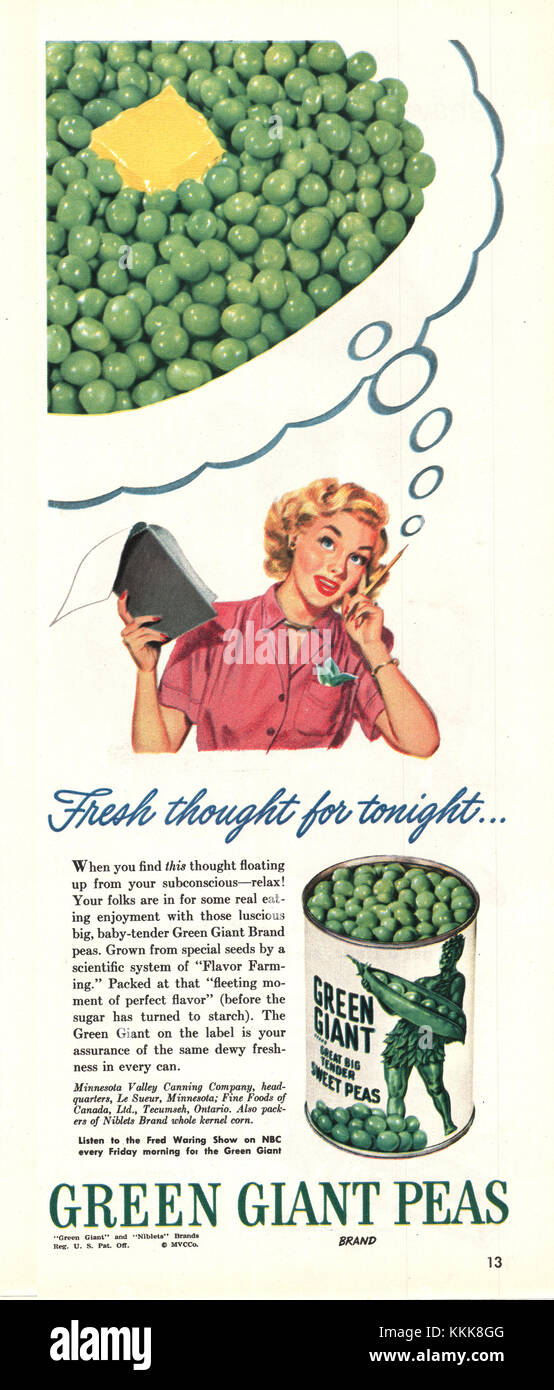 1948 U.S. Magazine Green Giant Peas Advert Stock Photo Alamy