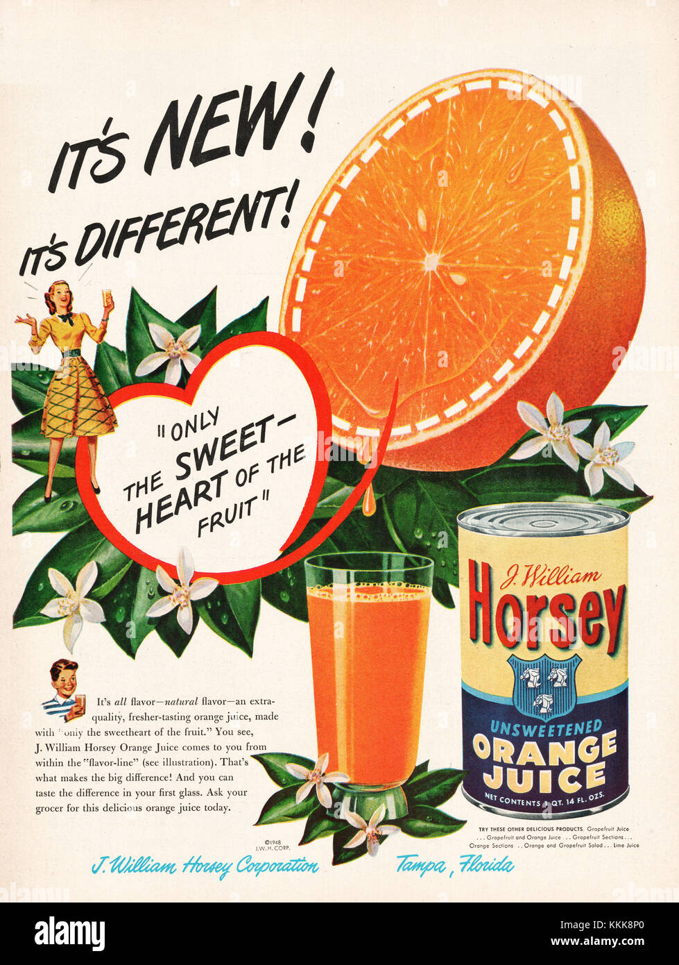 1948 U.S. Magazine Horsey Orange Juice Advert Stock Photo