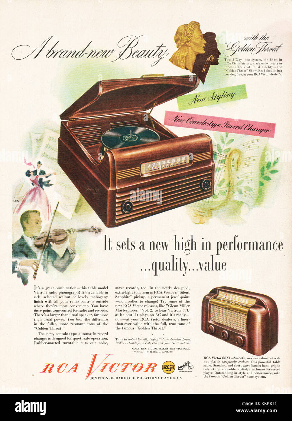 1948 U.S. Magazine RCA Victor Radio and Record Player Advert Stock Photo
