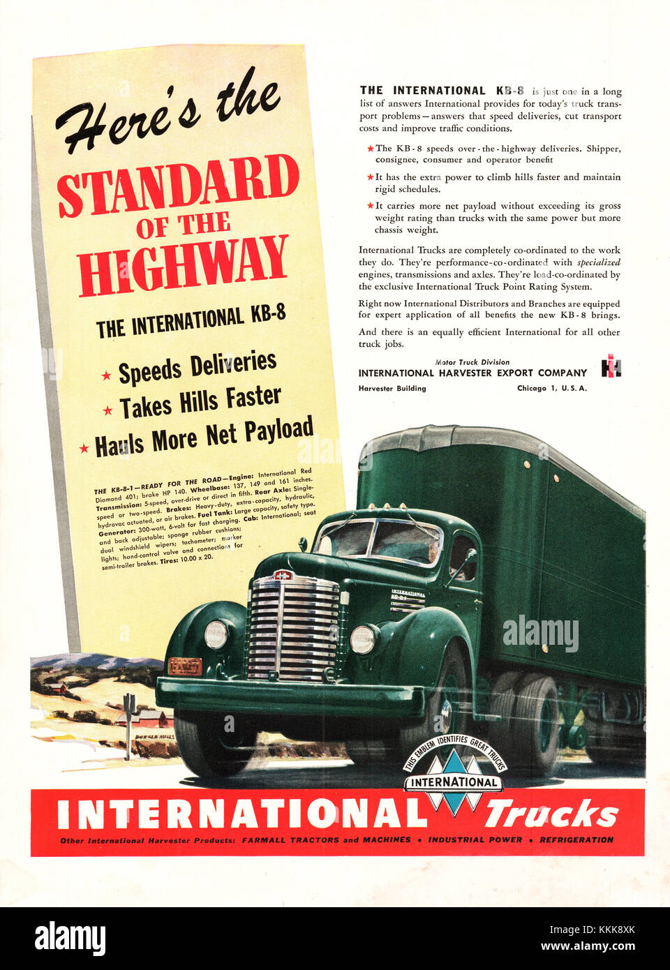 1948 U.S. Magazine International Trucks  and War Bonds Advert Stock Photo