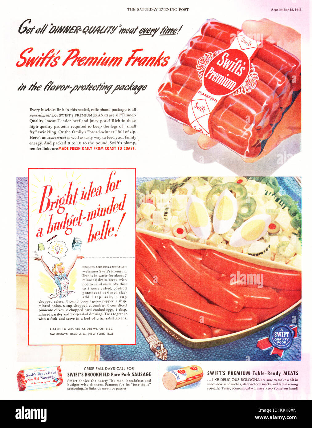 1948 U.S. Magazine Swift Frankfurters Advert Stock Photo