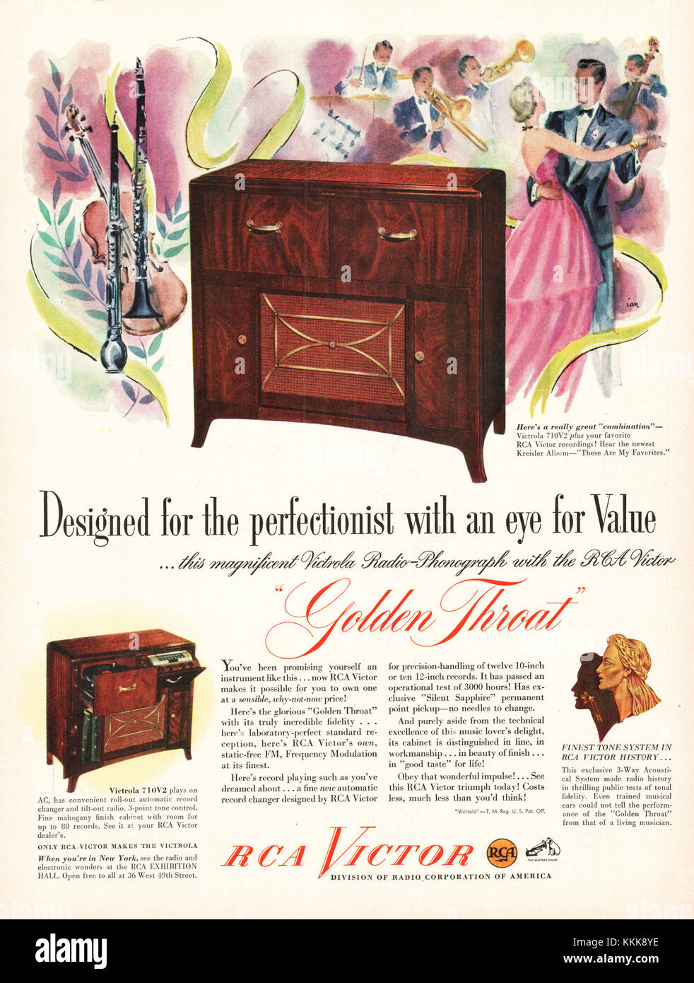1948 U.S. Magazine RCA Victor Record Player and Radio Advert Stock Photo