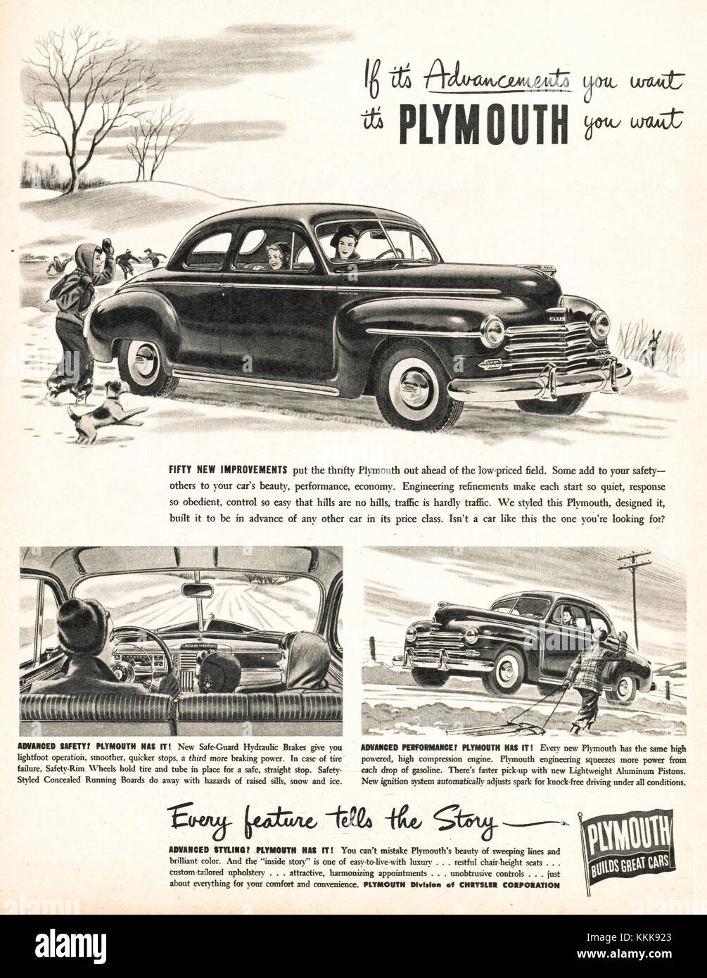 1947 U.S. Magazine Plymouth Cars Advert Stock Photo
