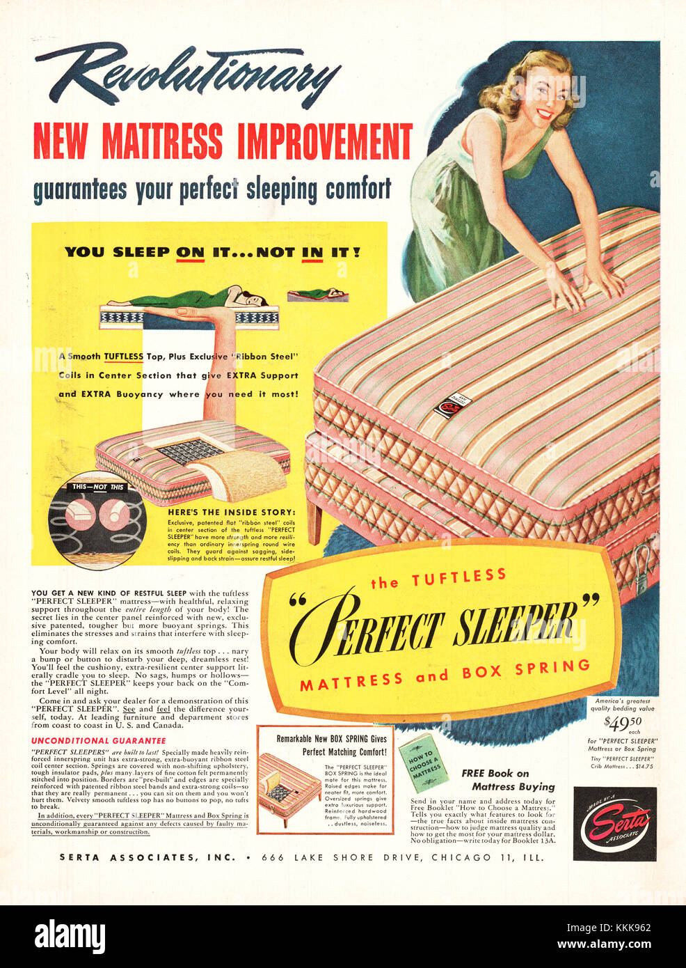 1947 U.S. Magazine Serta Mattress Advert Stock Photo Alamy