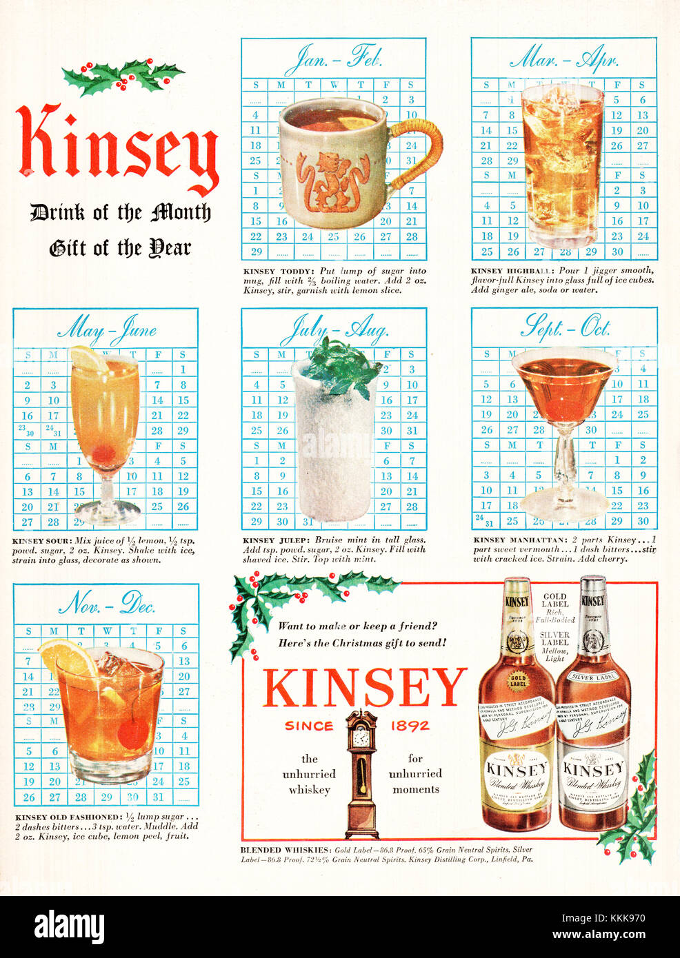 1947 U.S. Magazine Kinsey Whisky Advert Stock Photo - Alamy