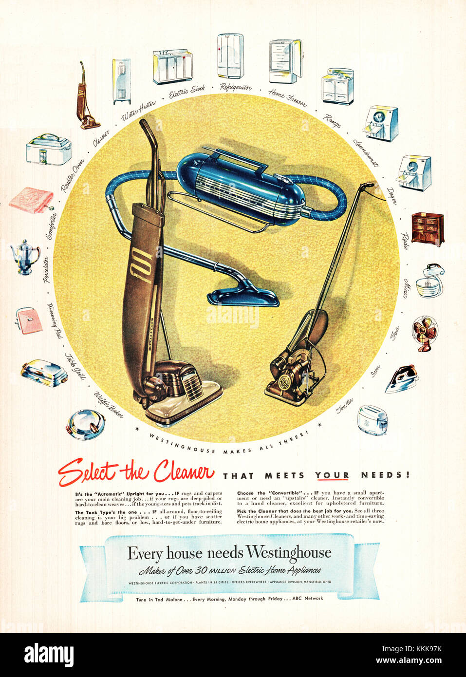 1947 U.S. Magazine Westinghouse Vaccum Cleaner Advert Stock Photo