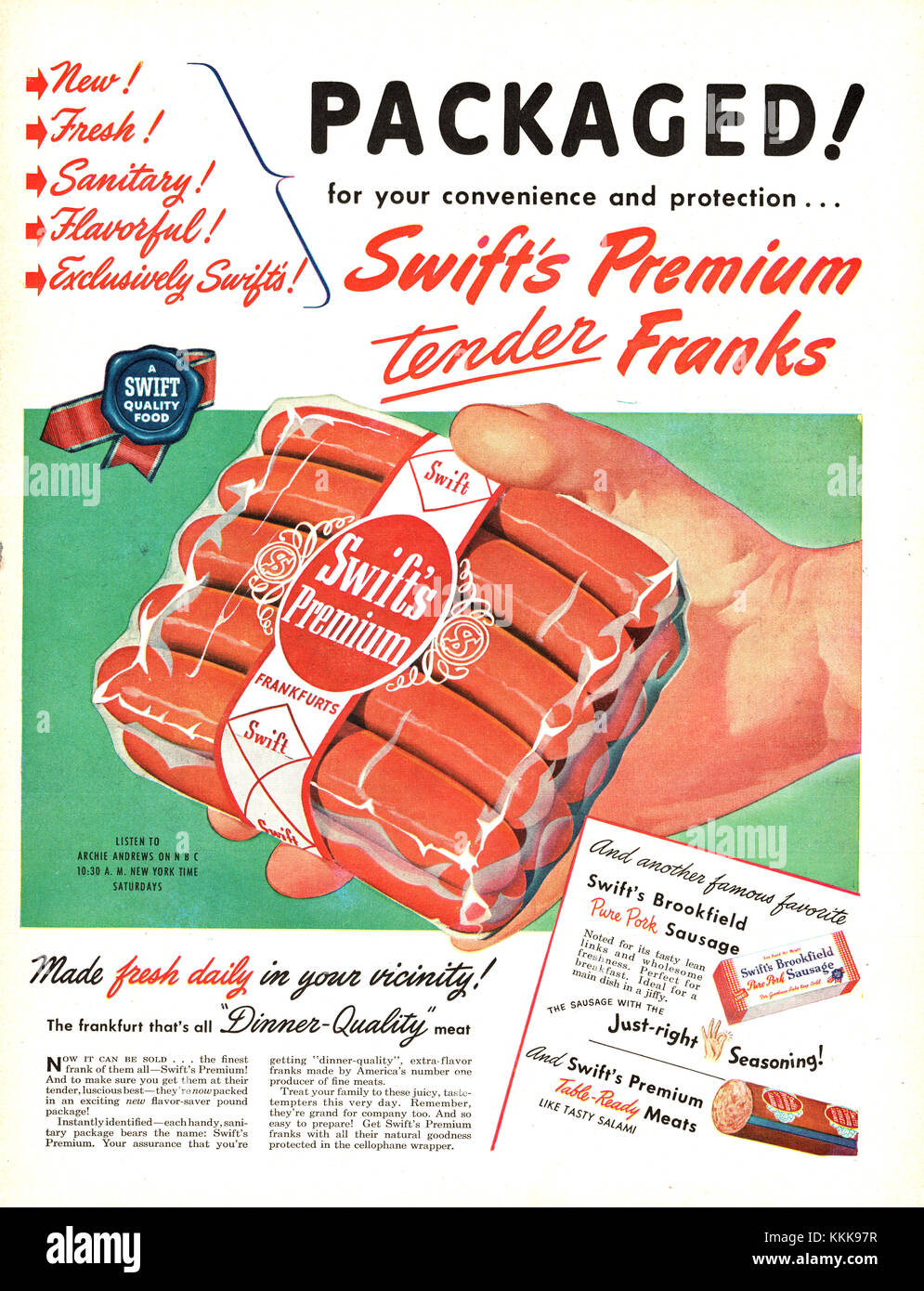 1947 U.S. Magazine Swift Pork Sausages Advert Stock Photo Alamy