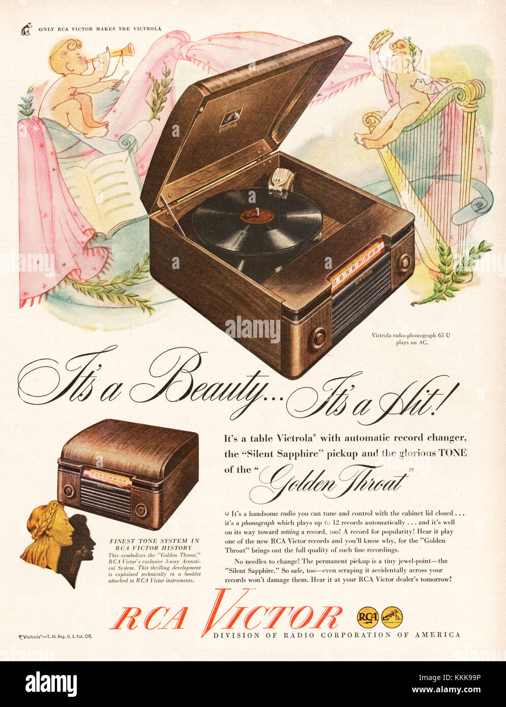 1947 U.S. Magazine RCA Victor Radio and Record Player Advert Stock Photo