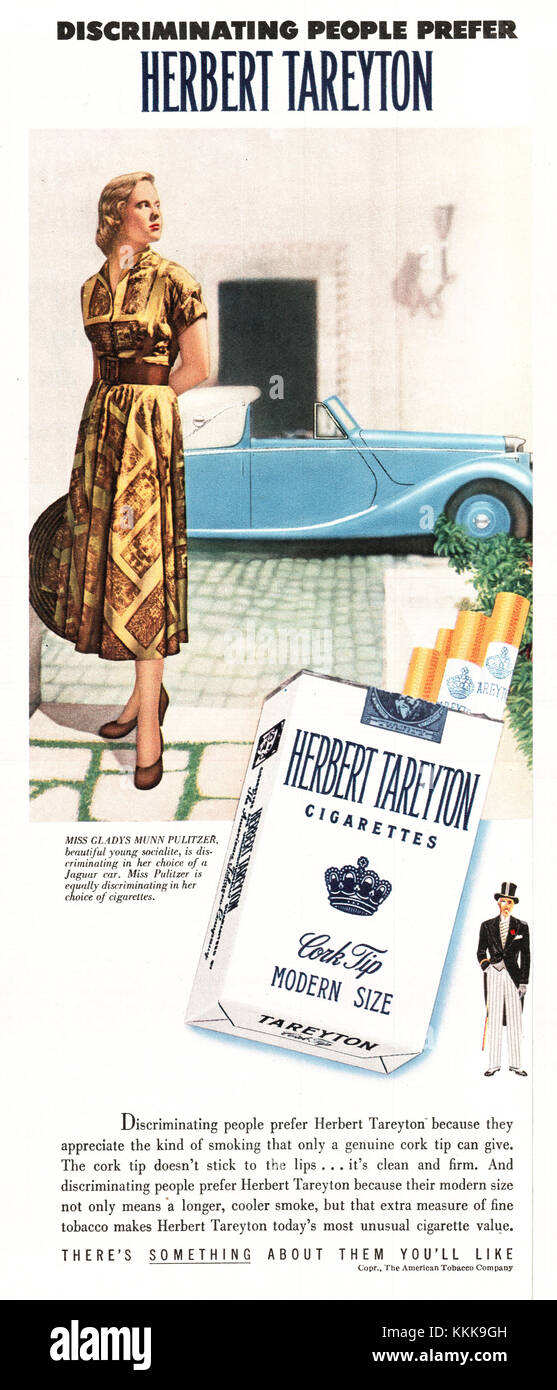 1949 U.S. Magazine Herbert Tareyton Cigerette Advert Stock Photo - Alamy