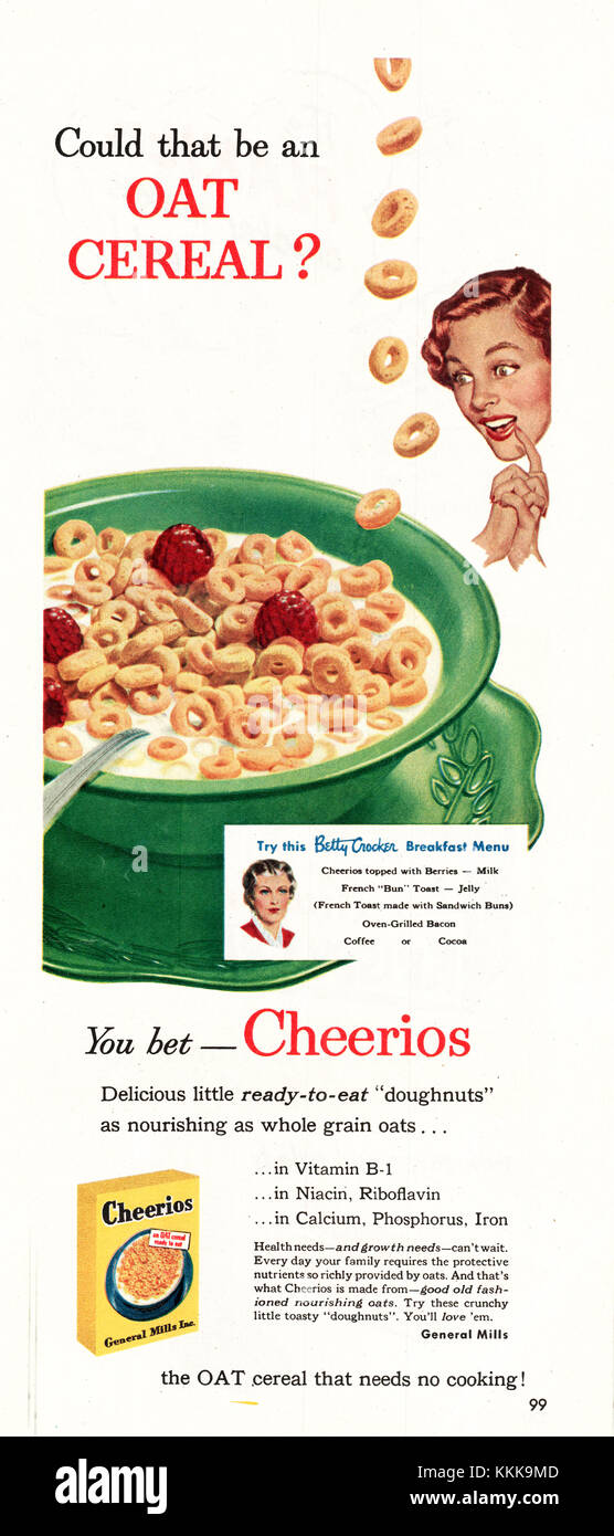 1949 U.S. Magazine Cheerios Cereal Advert Stock Photo Alamy