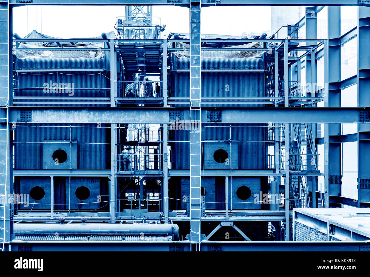 Construction sites, steel structures and working workers Stock Photo ...