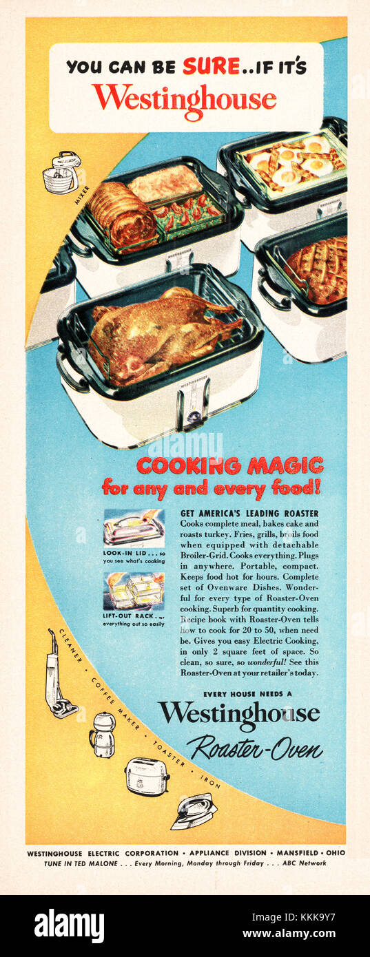 1949 U.S. Magazine Westinghouse Roaster-Oven Advert Stock Photo