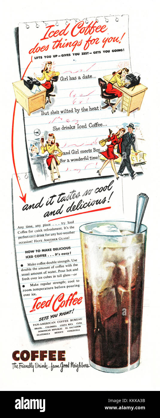 1946 U.S. Magazine Iced Coffee Advert Stock Photo
